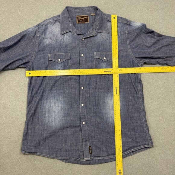 Wrangler Retro Pearl Snap Shirt Mens 2XL Blue Long Sleeve Denim Western Button - Picture 4 of 6